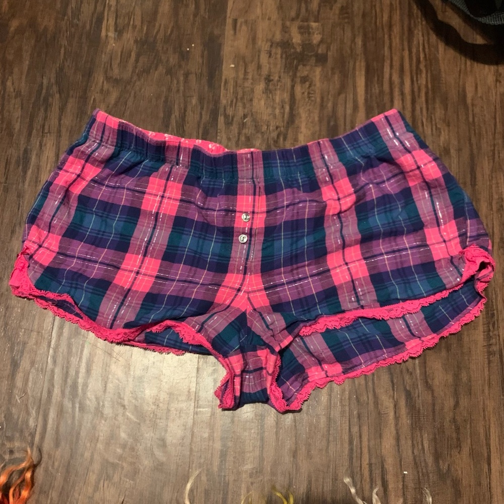 📍BOGO Victoria Secret Pink Plaid Mini Sleep Boxer Short with Coquette Bow & Lace